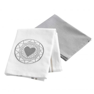 Lot de 2 torchons - Cœur d'attrape-rêves - 50 x 70 cm - Coton