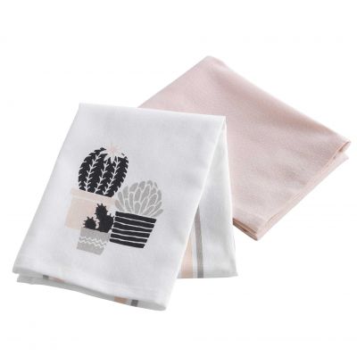 Lot de 2 torchons - Cactus - rose - 50 x 70 cm - Coton