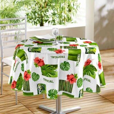 Nappe ronde - Vert tropical - Diamètre : 160 cm - PVC