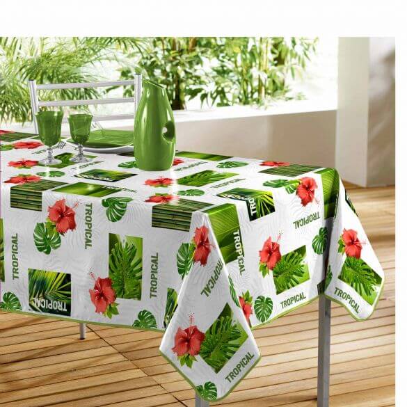 Nappe rectangle - Vert tropical - 140 x 240 cm - PVC