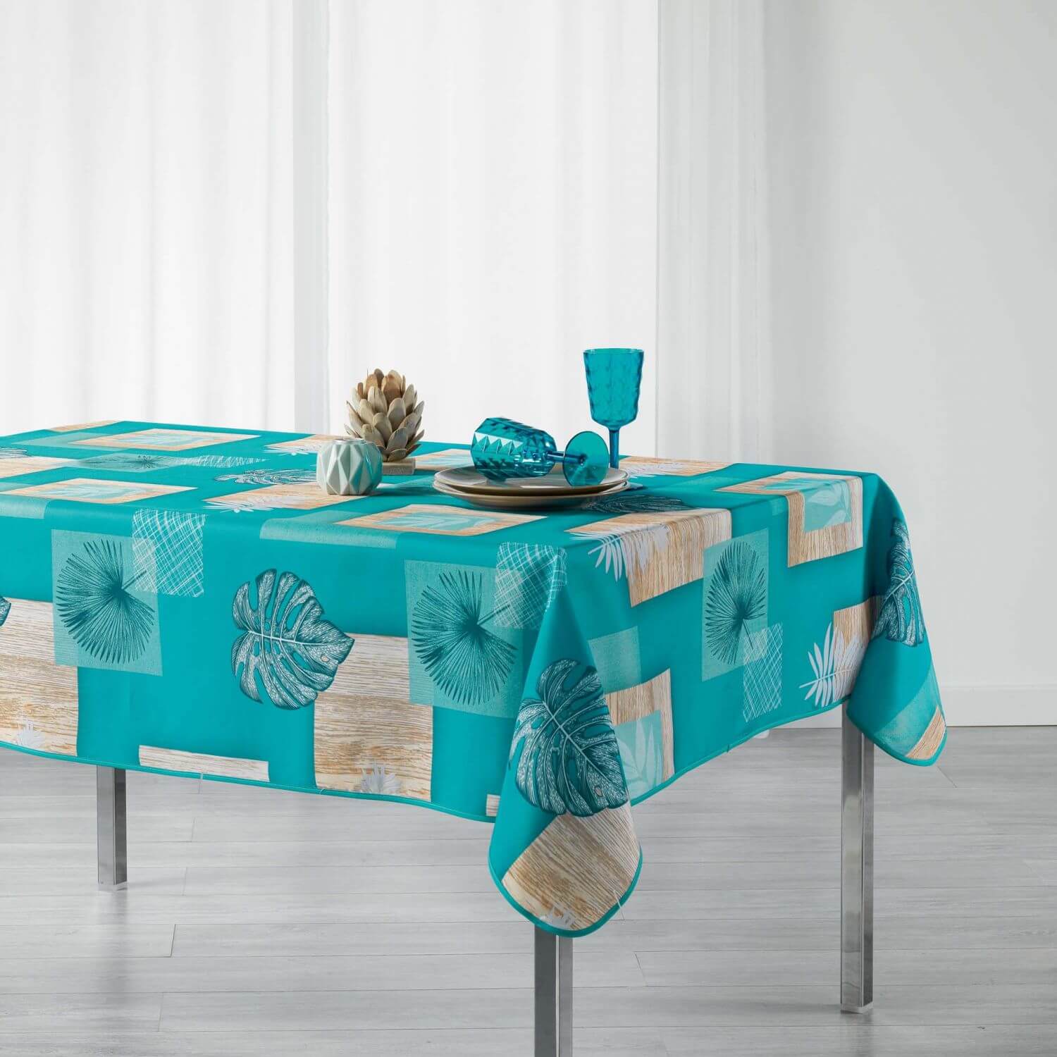 Nappe rectangle - Palmier bleu - 150 x 240 cm - Polyester