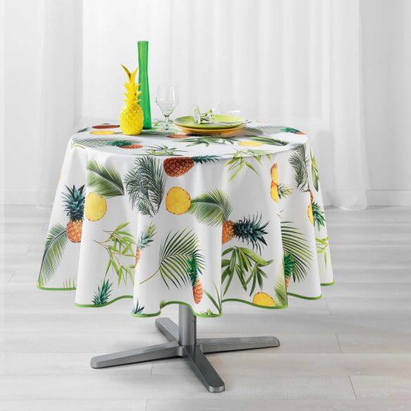 Nappe ronde - Ananas et palmier - Diamètre :  180 cm - Polyester