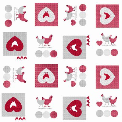 Toile cirée au mètre - Largeur 140 cm - Poulinettes, poules coeur