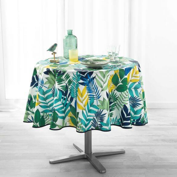 Nappe ronde anti tache - Diamètre 180 cm - Polyester - Tropical