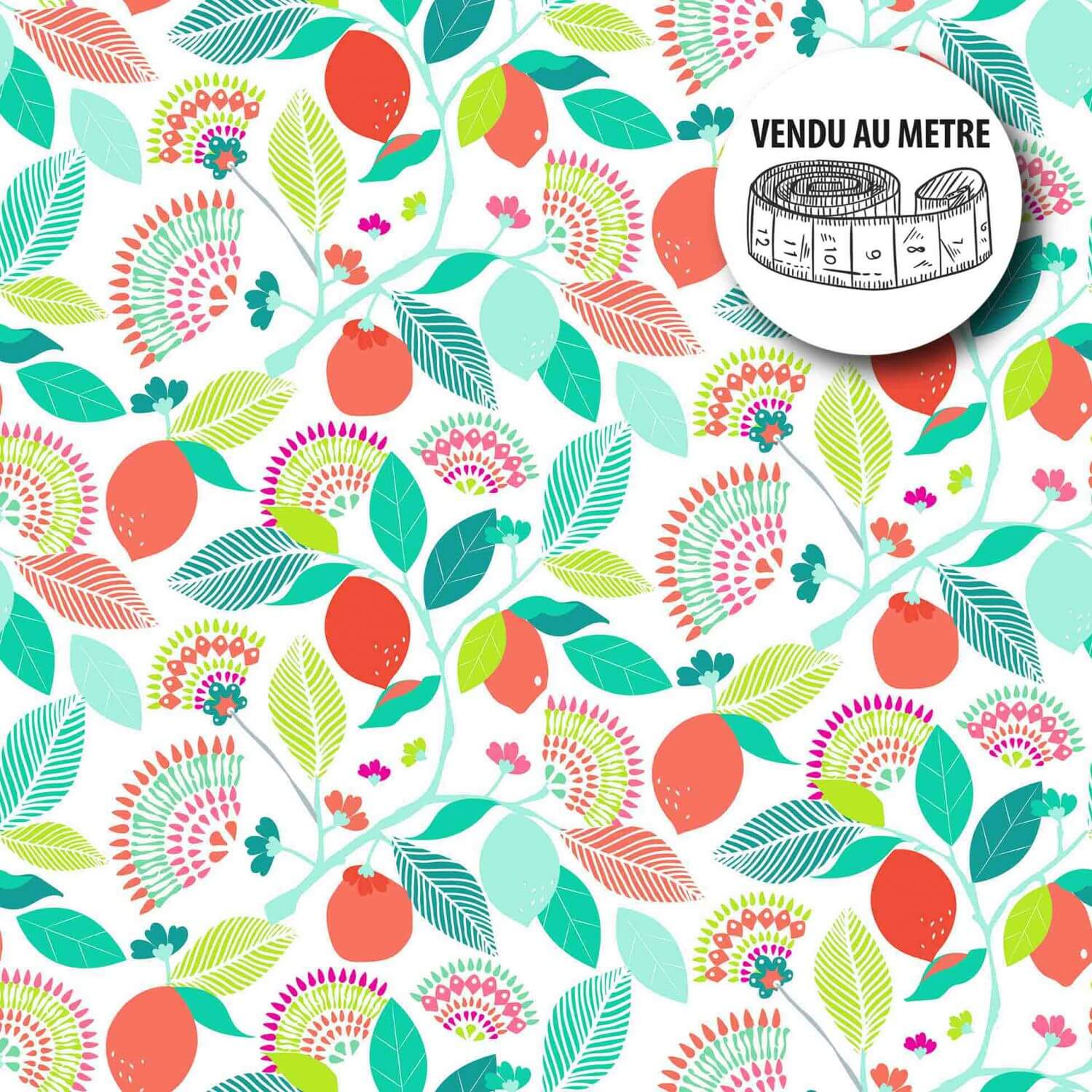 Toile cirée au mètre Largeur 140 cm Feuilles et agrumes