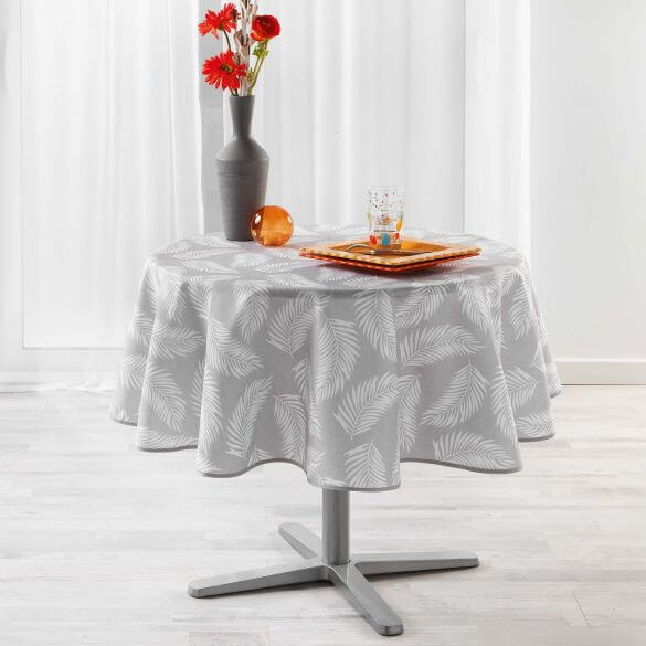 Nappe ronde anti tache - Diamètre 180 cm - Polyester - Feuille de