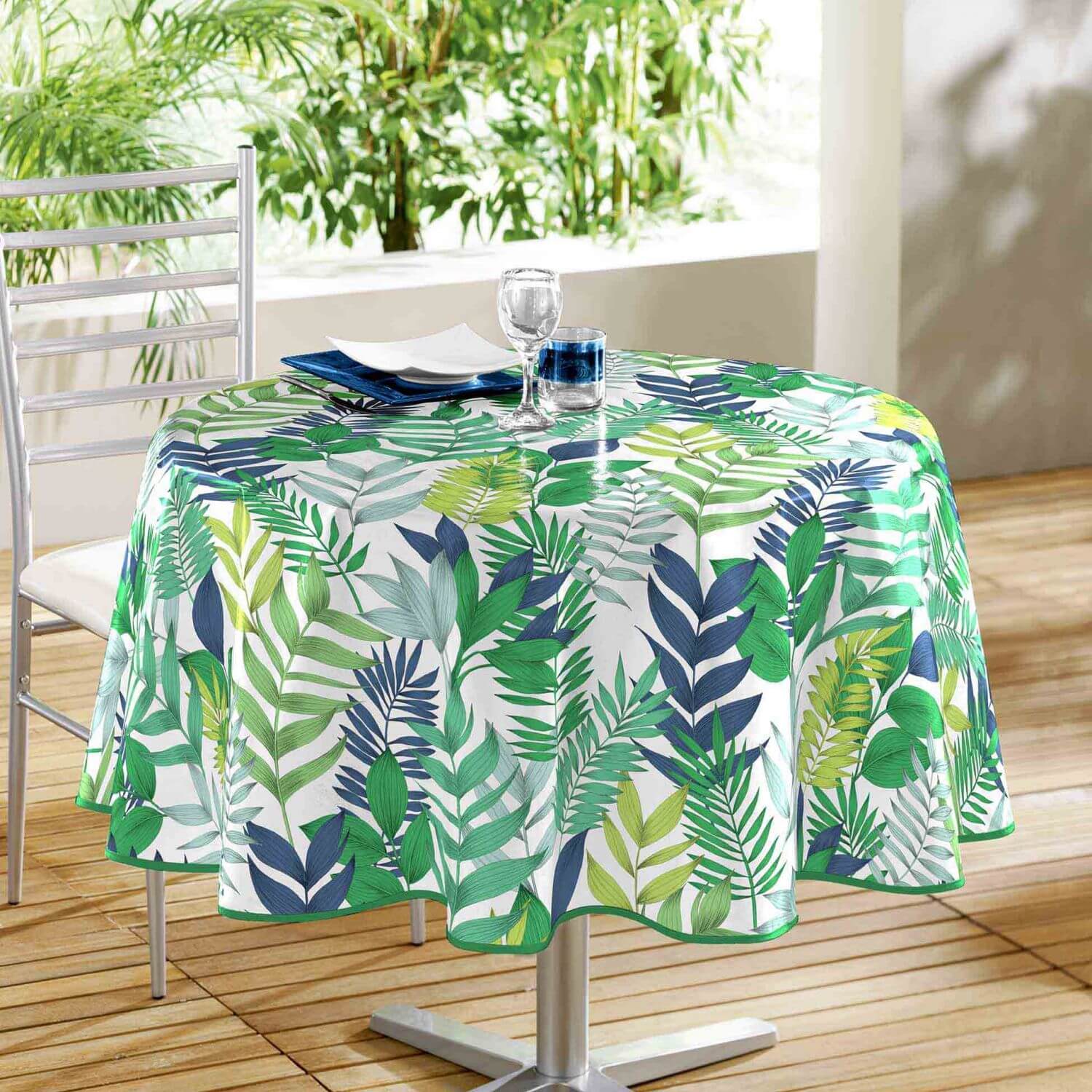 Nappe ronde anti tache - Diamètre 160 cm - Polyester - Tropical