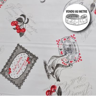 Toile cirée au mètre - Largeur 140 cm - Cerisette blanc