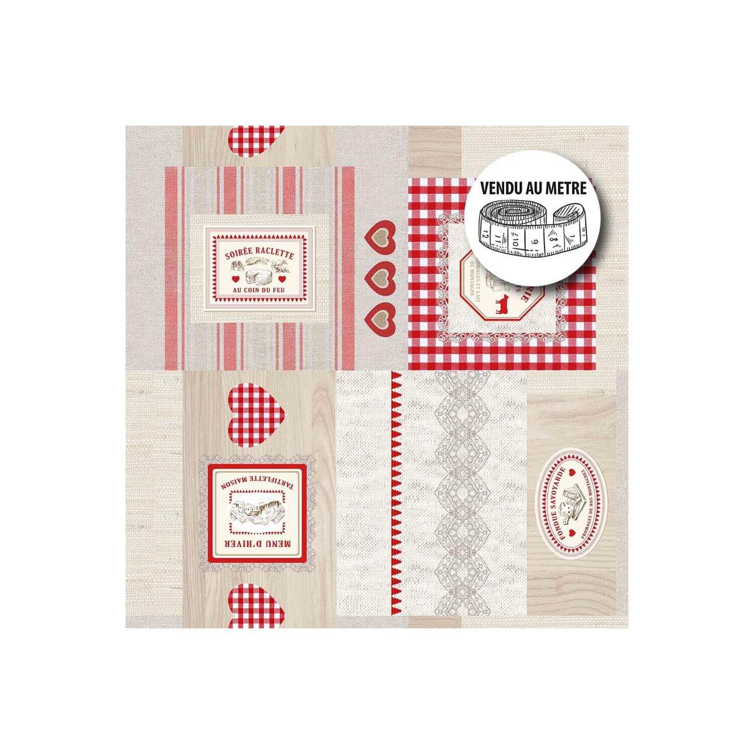 Toile cirée au mètre Largeur 140 cm Raclette, ambiance chalet de