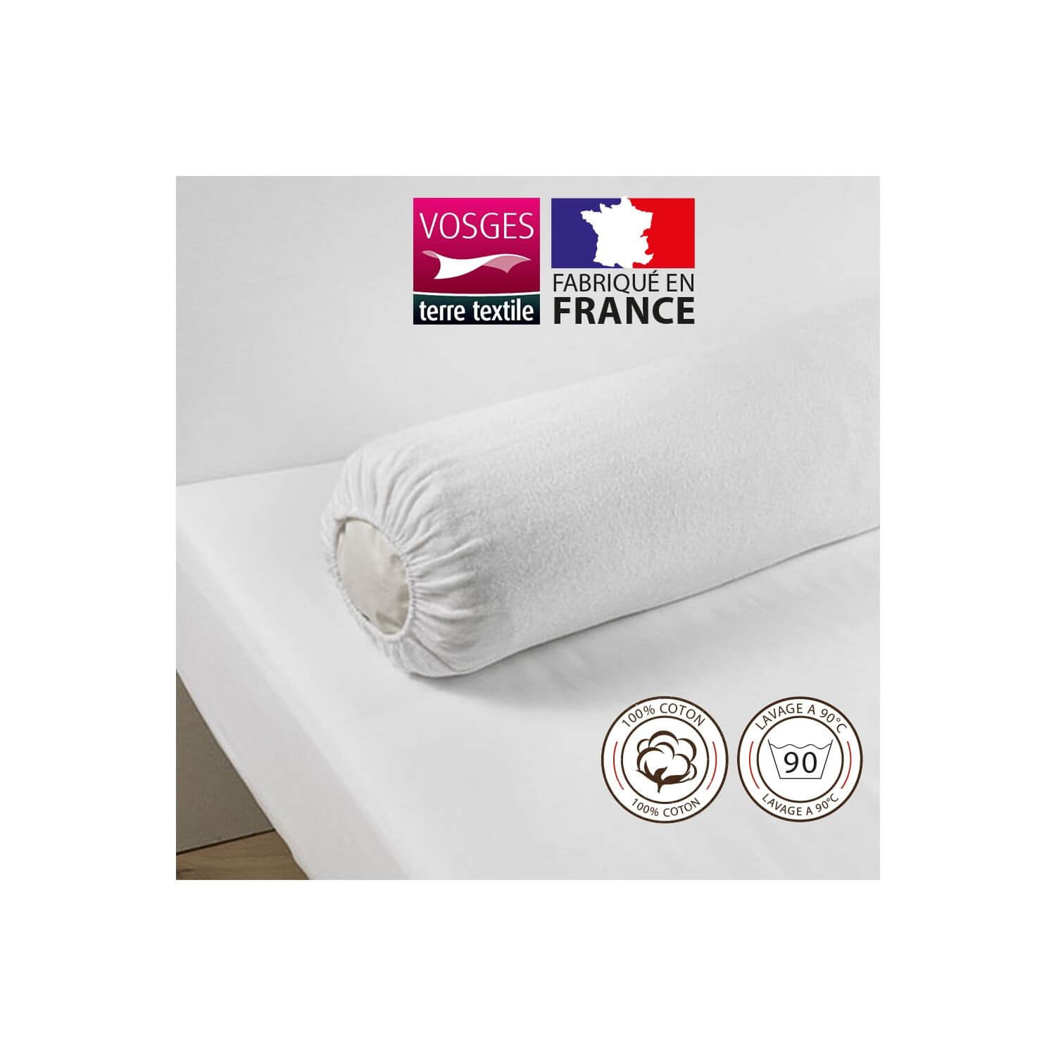 Housse protège-traversin blanc 140 cm 200 g/m² coton - ECOTEL ANNECY