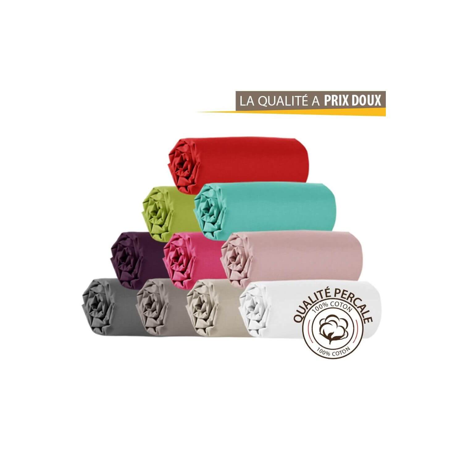 Drap housse - 160 x 200 cm - Percale - 78 fils - Uni