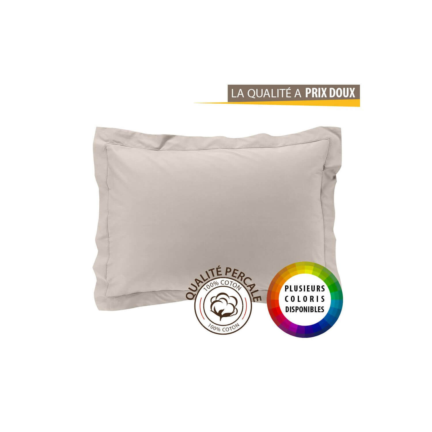 Taie d'oreiller rectangle - 50 x 70 cm - Percale - 78 fils - Uni