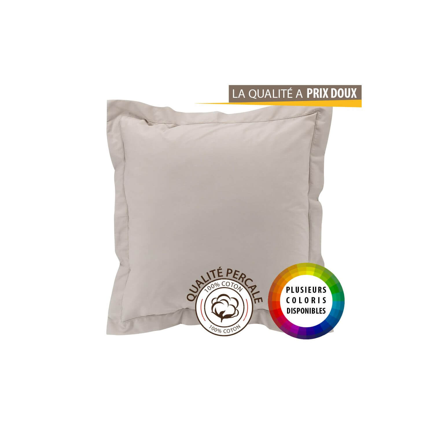 Taie d'oreiller carrée - 63 x 63 cm - Percale - 78 fils - Uni