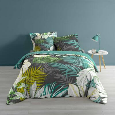 Housse de couette - 220 x 240 cm + taies - Feuilles tropicales