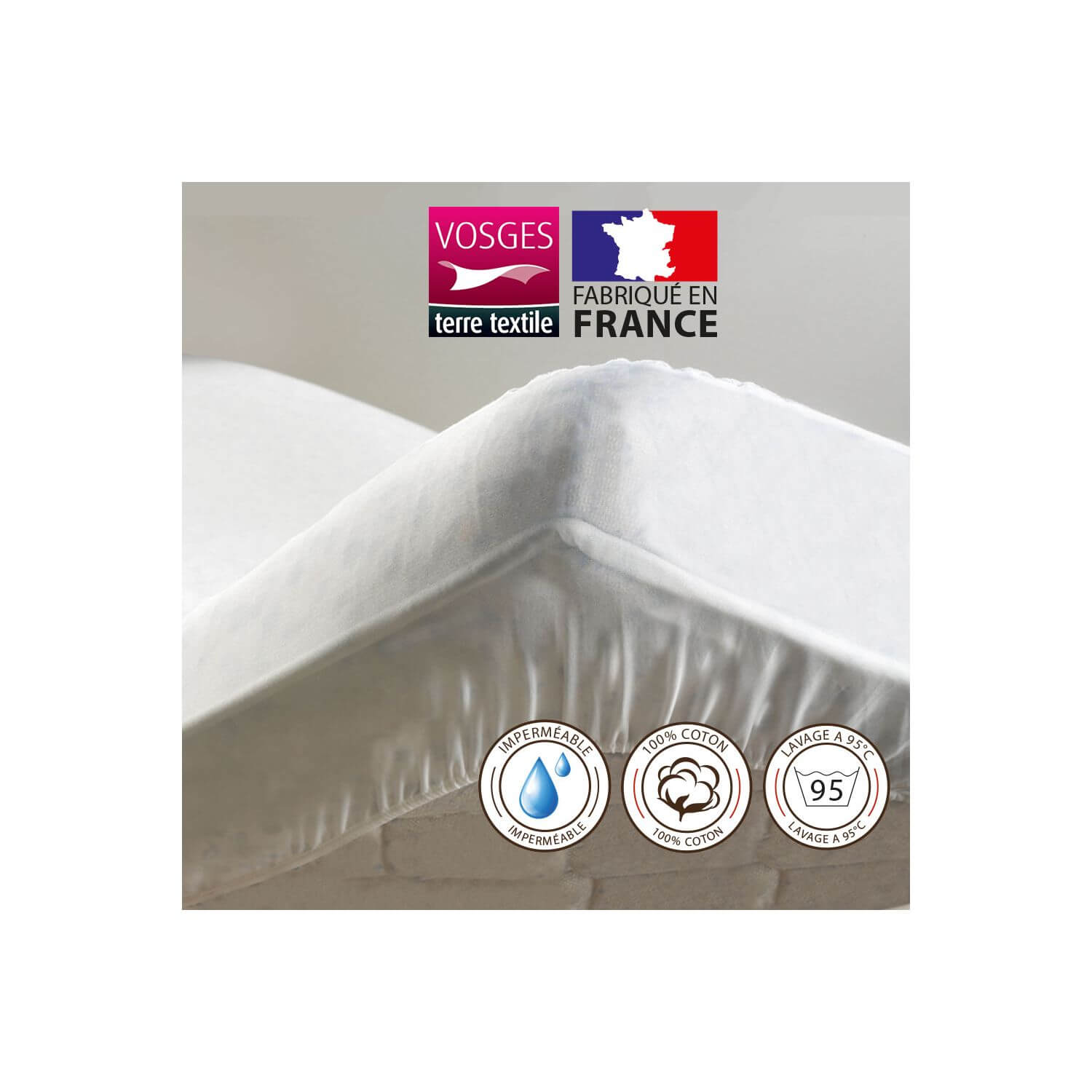 Alèse protège-matelas 180 x 200 cm imperméable 100% coton France