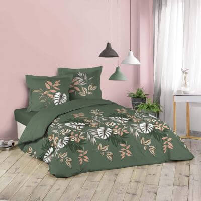 Housse de couette - 240 x 220 cm + taies - imprime 42 fils - botanic