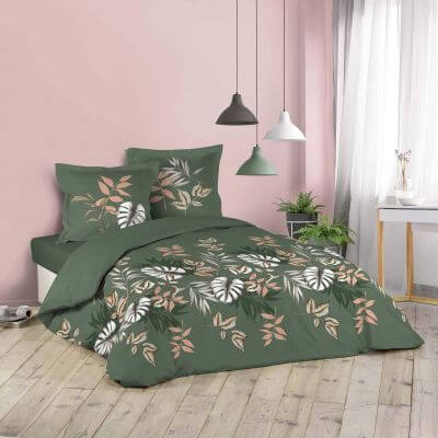 Housse de couette - 240 x 220 cm + taies - imprime 42 fils - botanic