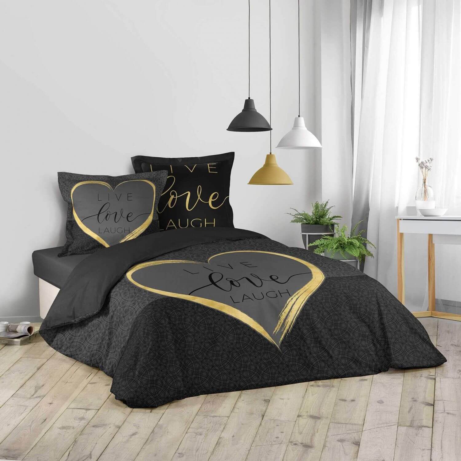 Housse de couette - 200 x 200 cm + taies - imprime 42 fils - love