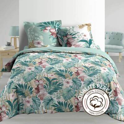 Housse de couette - 240 x 220 cm + taies - percale 78 fils - poésie tropicale