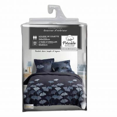 Housse de couette - 240 x 220 cm + taies - percale 78 fils - ginkgo