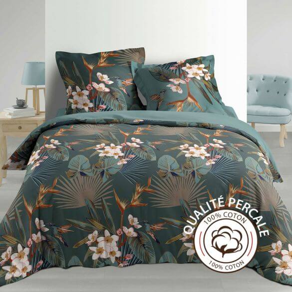 Housse de couette - 260 x 240 cm + taies - percale 78 fils - paradise Housse de couette - 260 x 240 cm + taies - percale 78 fils - paradise