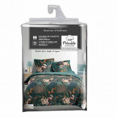 Housse de couette - 260 x 240 cm + taies - percale 78 fils - paradise