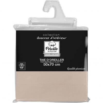 Taie d'oreiller rectangle - 50 x 70 cm - Percale - 78 fils - Uni