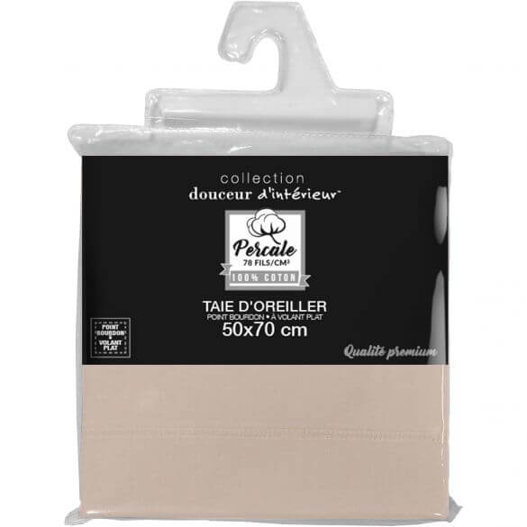 Taie d'oreiller rectangle - 50 x 70 cm - Percale - 78 fils - Uni