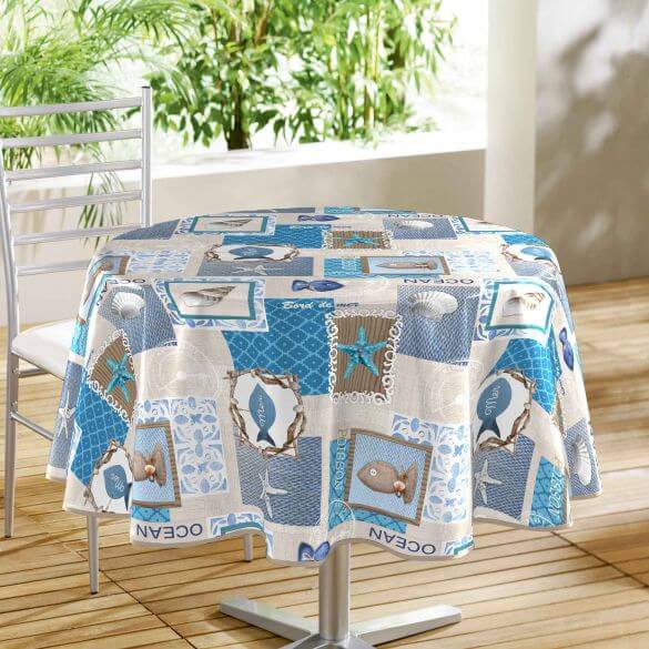 Nappe toile cirée ronde - Diamètre 160 cm - Bord de mer