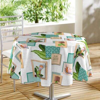 Nappe Toile cirée PVC Ronde,avec Motif Floral et Dentelle,Nappe