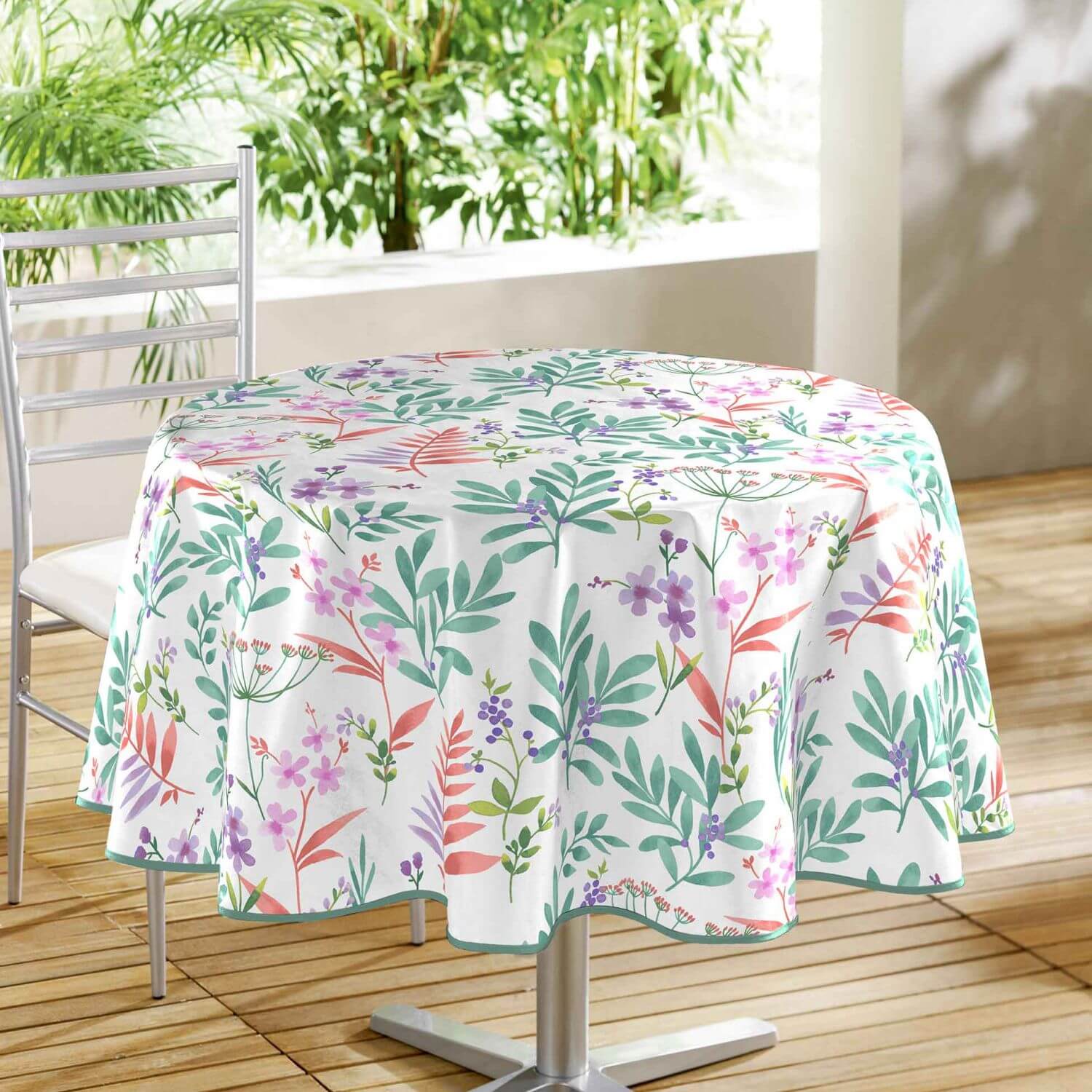 Nappe toile cirée ronde - Diamètre 160 cm - Motif florale