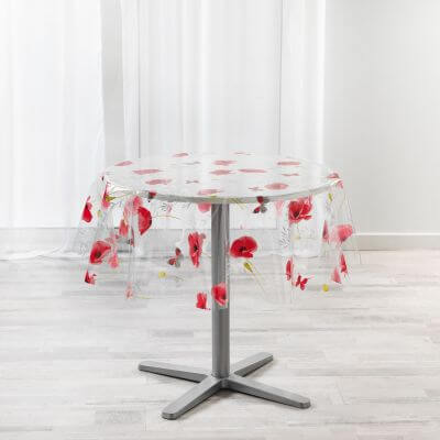 Nappe cristal ronde - Diamètre 140 cm - Imprimé Coquelicot