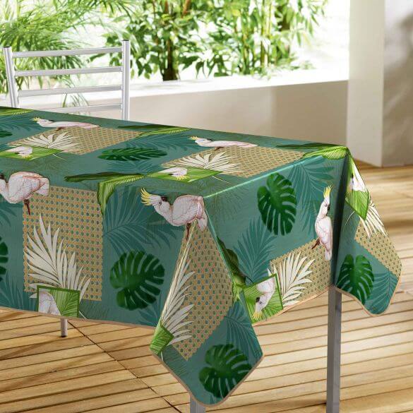 Nappe toile cirée rectangle - 140 x 240 cm - Cacatoes et feuillages tropicales Nappe toile cirée rectangle - 140 x 240 cm - Cacatoes et feuillages tropicales