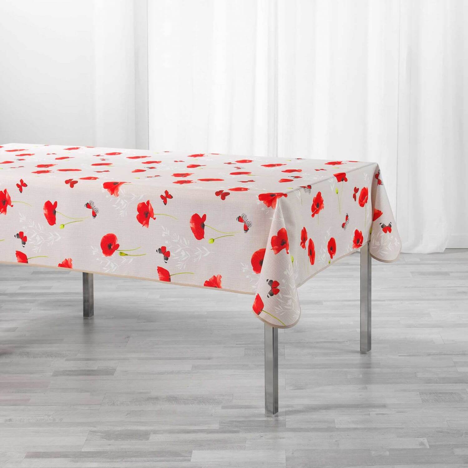 Nappe antitache rectangulaire - 150 x 240 cm - Polyester - Coquelicots