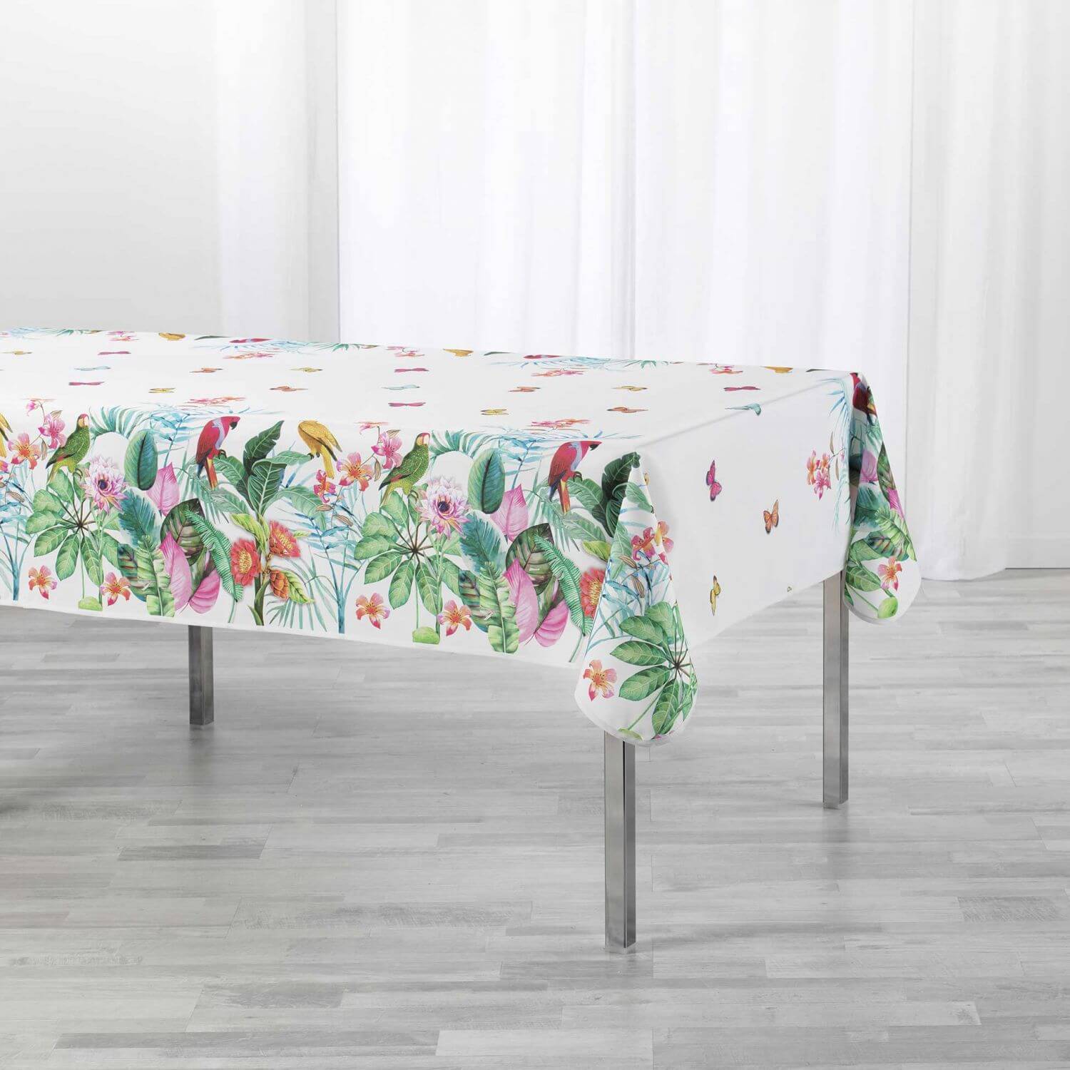 Nappe rectangulaire anti tâche – Blanche et rose fleurie 