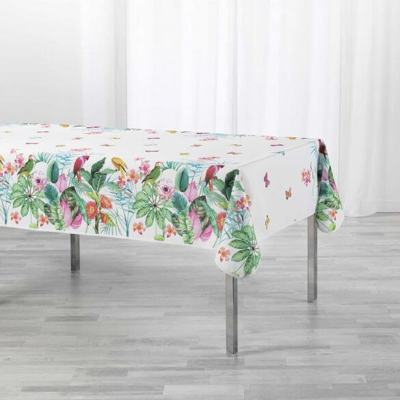 Nappe antitache rectangulaire - 150 x 240 cm - Fleurs, oiseaux & papillons