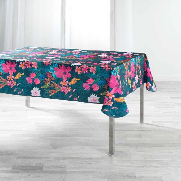 Nappe antitache rectangulaire - 150 x 240 cm - Perroquets et fleurs colorées - Bleu Nappe antitache rectangulaire - 150 x 240 cm - Perroquets et fleurs colorées - Bleu