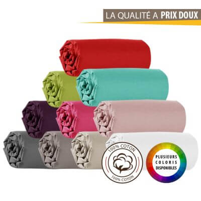 Drap housse - 90 x 190 cm - Grand bonnet - 57 fils - Uni