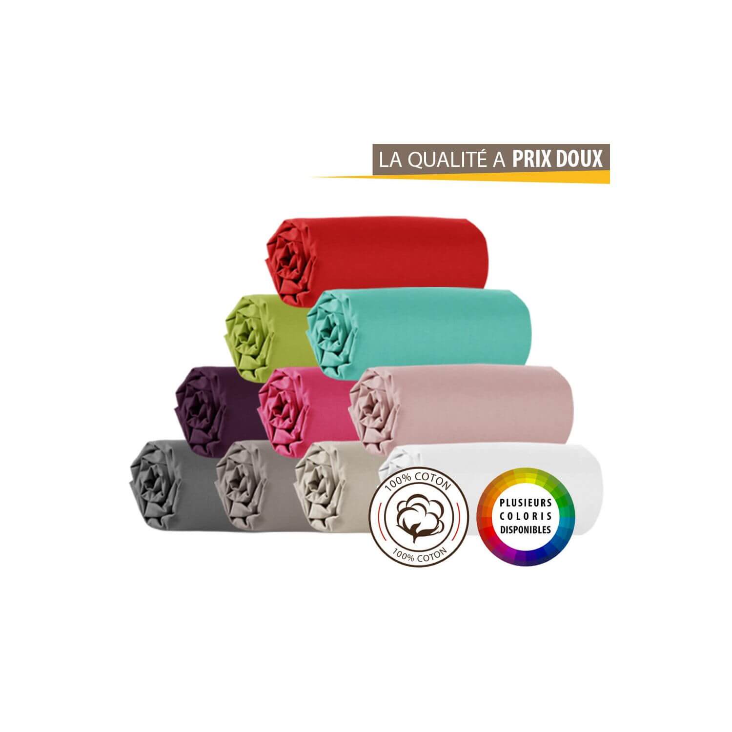Drap housse - 90 x 190 cm - Grand bonnet - 57 fils - Uni