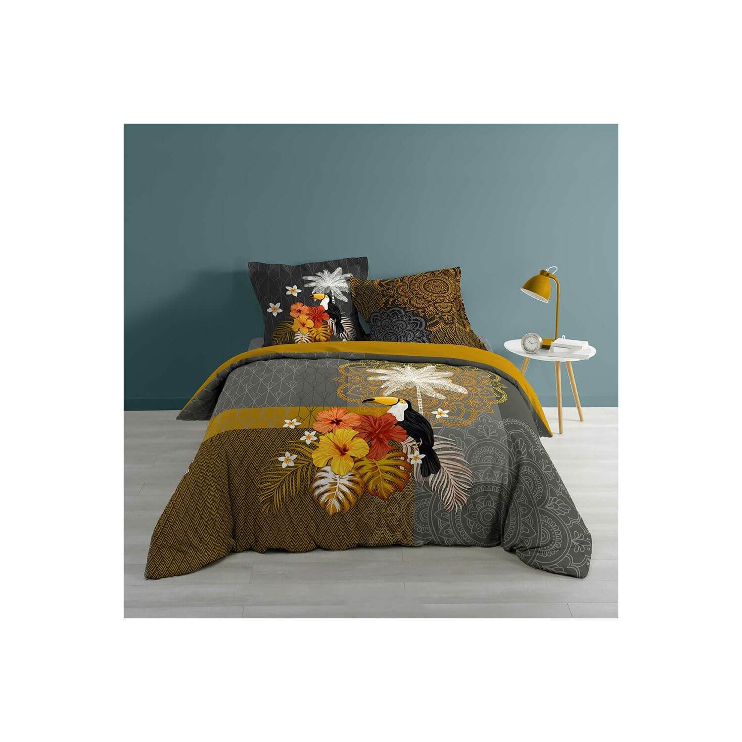 Housse de couette - 240 x 220 cm + taies - Toucan, fleurs et mandalas