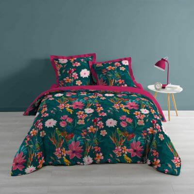 LILLY - Housse de Couette 220 x 240 cm - Imprimé Fleuri - HOME & DECO