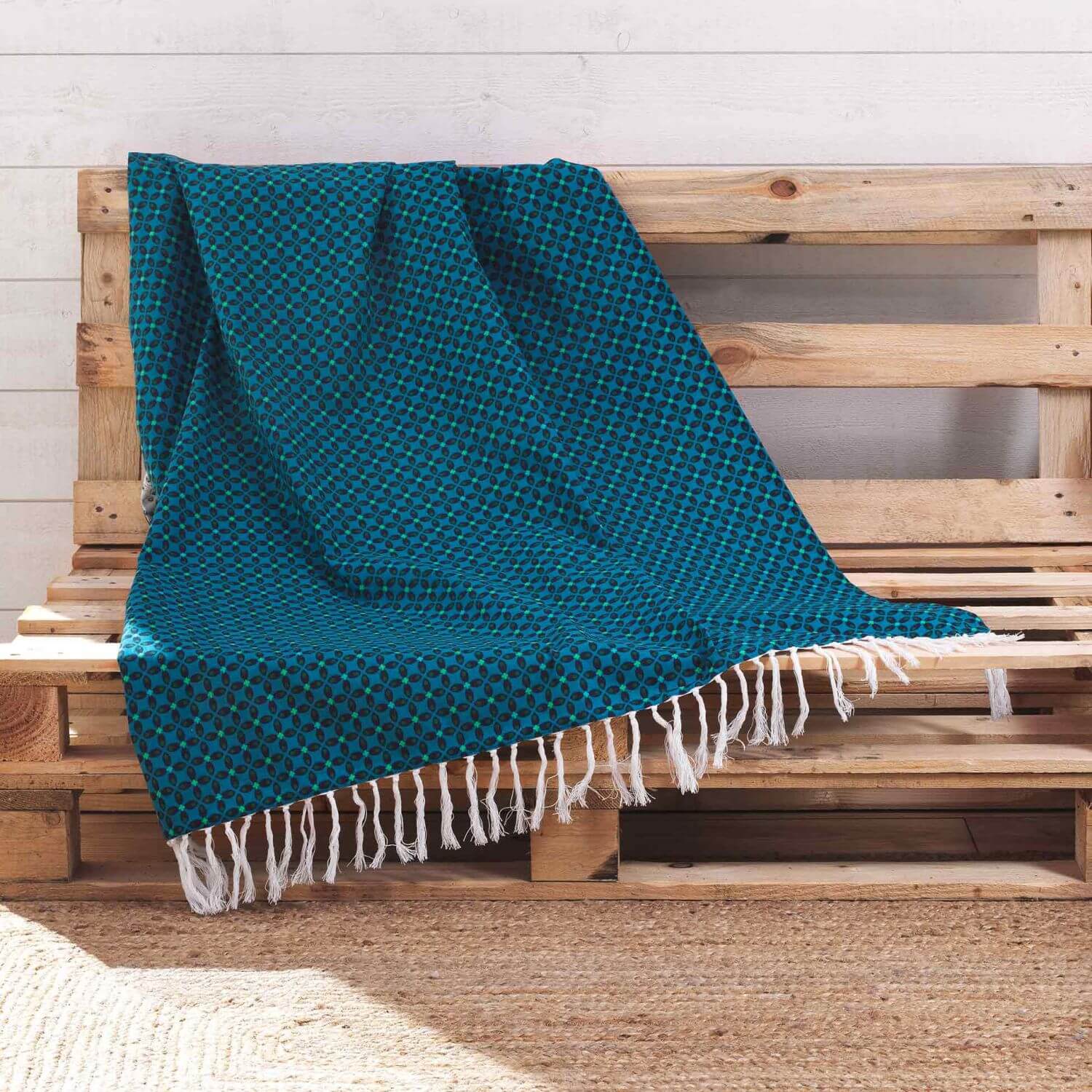 Fouta - 100 x 200 cm - Coton - Motifs graphiques bleu