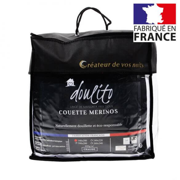 Couette laine Merinos - 140 x 200 cm - 400g/m² - Made in France