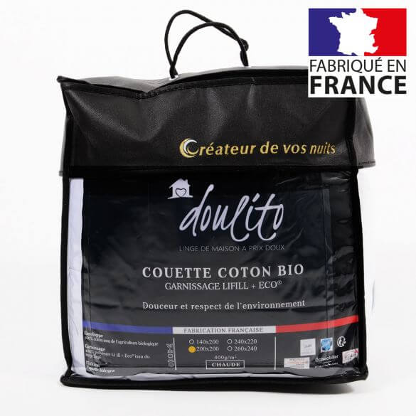 Couette hiver coton bio - 200 x 200 cm - 400g/m² - Made in France