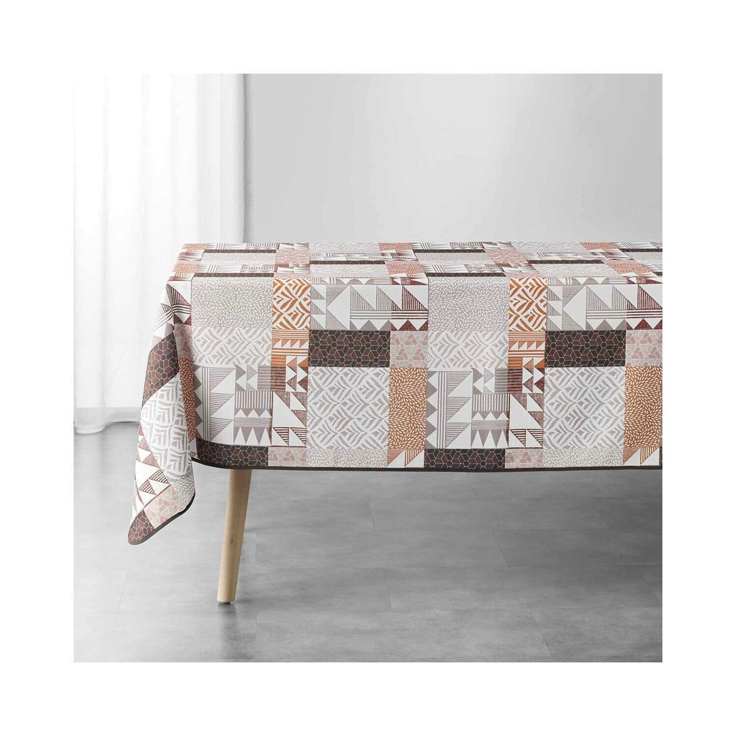 Nappe antitache rectangulaire - 150 x 240 cm -Motifs graphiques tons naturel