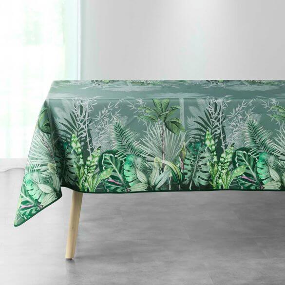 Nappe antitache rectangulaire - 150 x 240 cm -Feuillage vert sur fond kaki