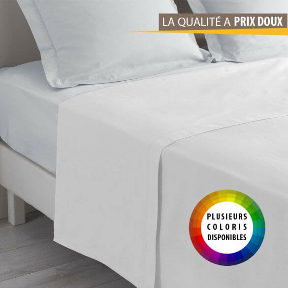 Drap plat - 180 x 290 cm - 100% coton - Différents coloris