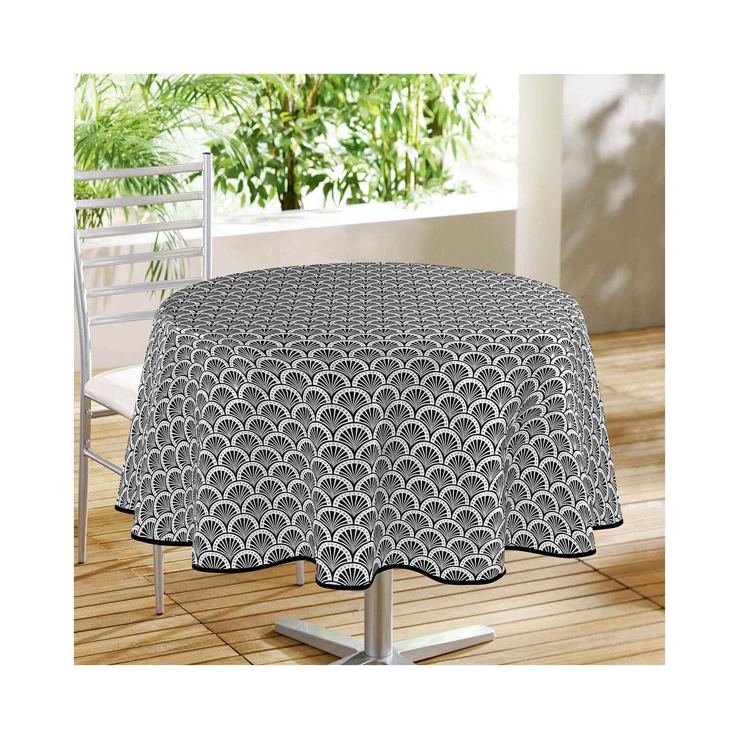 Nappe ronde en toile cirée carreaux - diamètre 150 cm - gris CPM