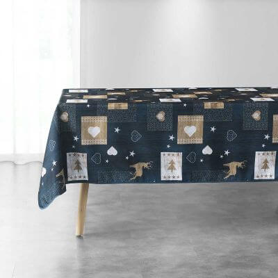 Nappe antitache rectangulaire - 150 x 240 cm -Motifs sapin, coeurs et cerf