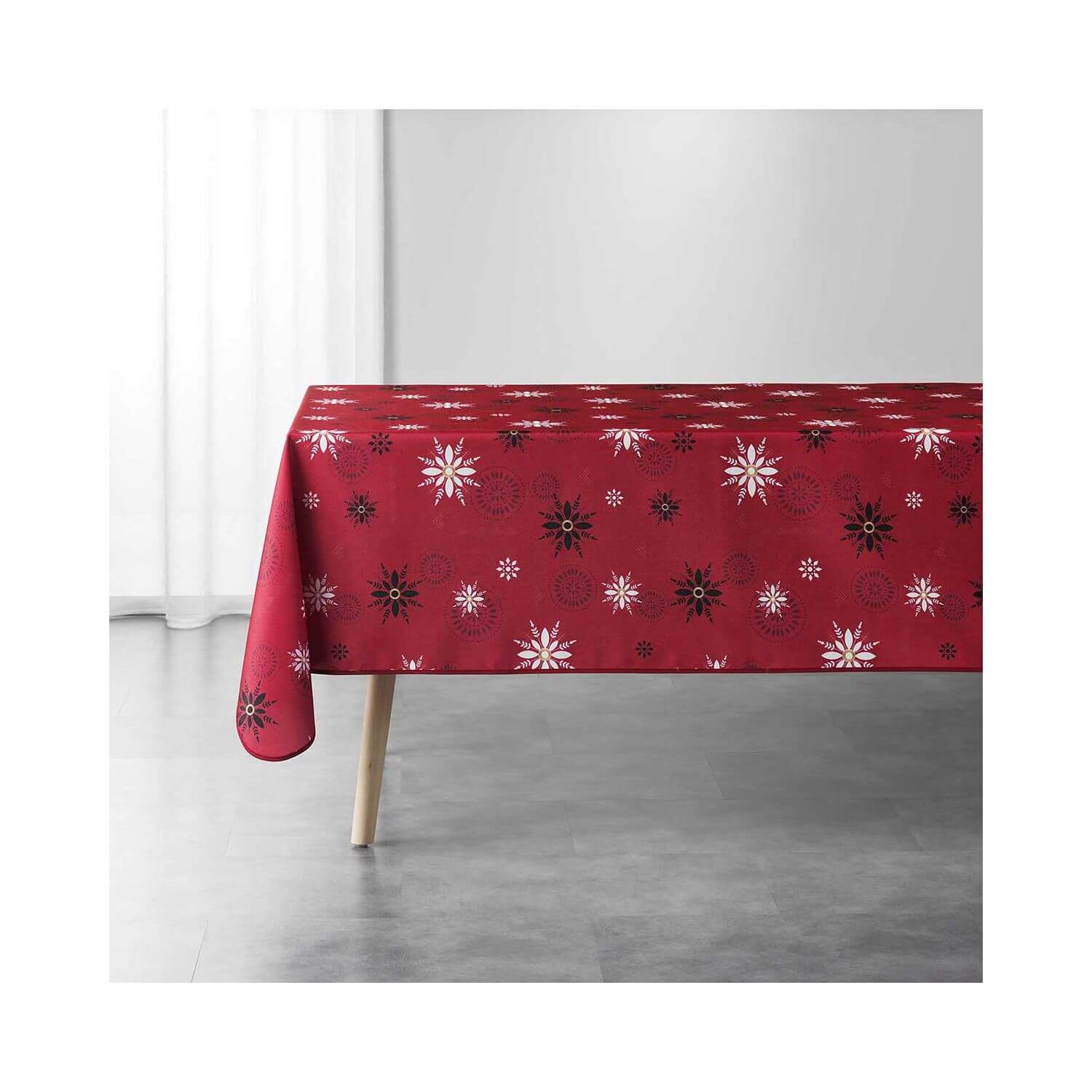 Nappe antitache rectangulaire - 150 x 240 cm - Flocons - Fond rouge